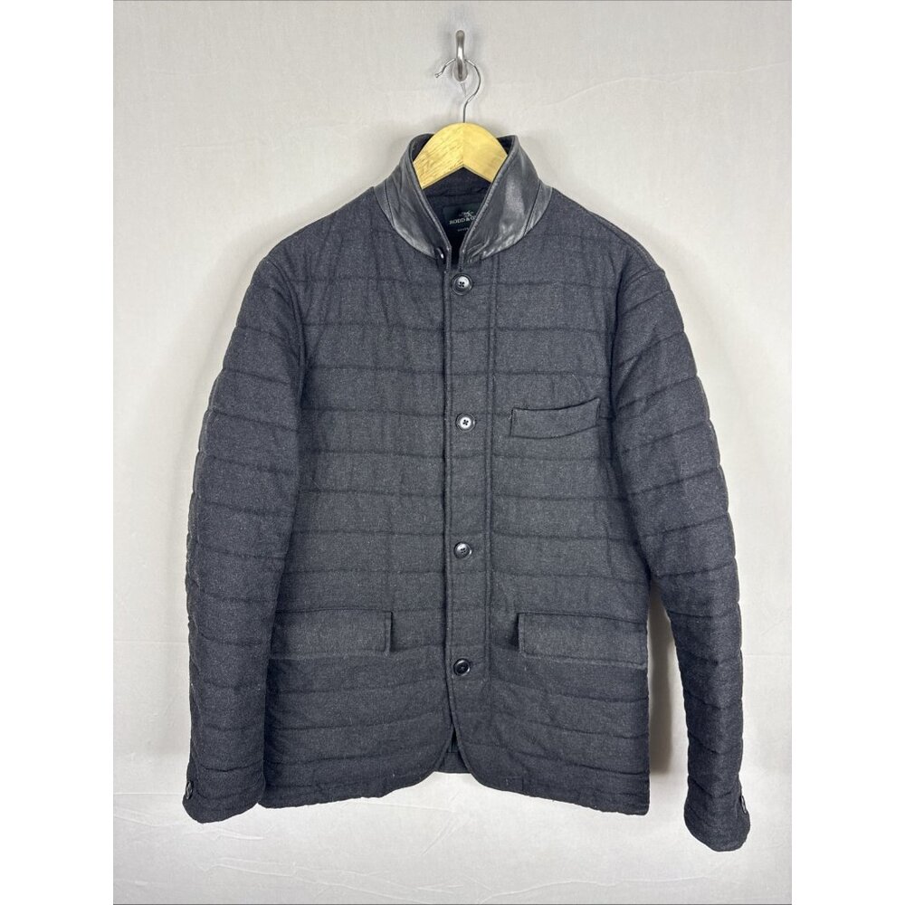 Rodd & Gunn Quilted Wool Jacket Leather Trim Charcoal Button Front Men’s Small